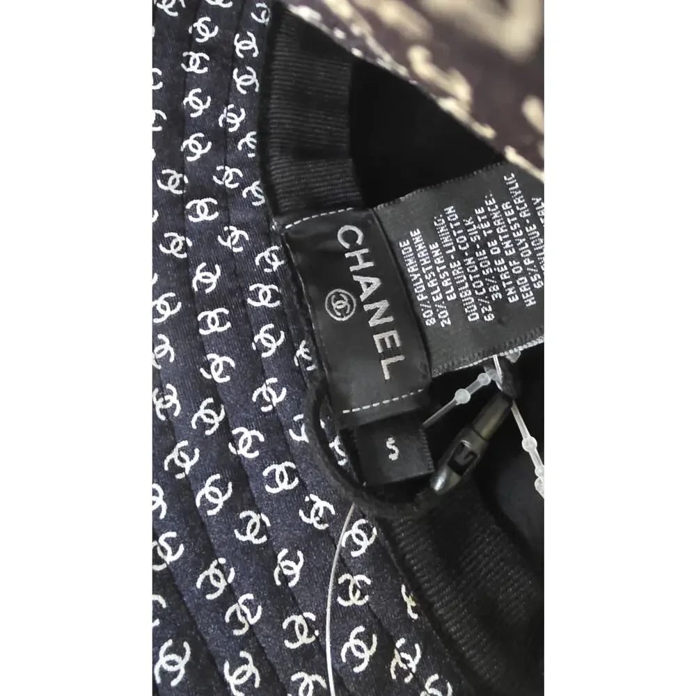 Chanel Black white Interlocking CC Nylon Bucket Hat S sz